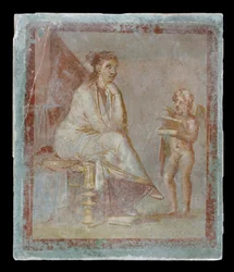 Framed vignette painted in fresco on a green wall