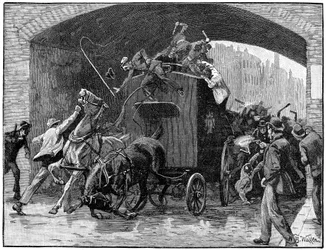 Freeing of the Fenian Conspiracy leaders from a police van, Hyde Street, Manchester, 1867