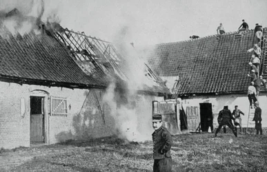 French Soldiers Fight a Fire Started by German Incendiary Bombs, Artois, World War I