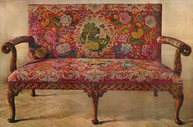 Fruit Wood Settee with Embroidery, Early 18th Century