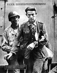 German Prisoner of War Arriving in England, Escorted by an American Soldier