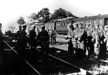 German Soldiers Awaiting Transportation in a Railway Station in the Paris Suburbs