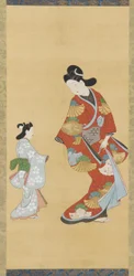 Girl in Scarlet and Gold Dress with a Child