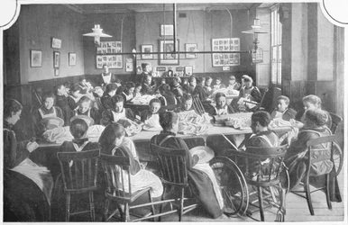 Girls at needlework, Halliwick School For Girls, Marylebone Road, London