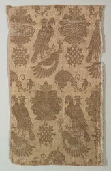 Gold-patterned Silk with Falcons and Heraldry, 1360-1400