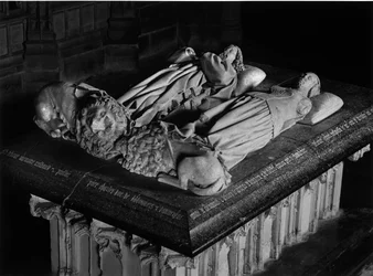 Gothic Art: Gisants by Charles I of Bourbon and Agnes of Burgundy sculpted by Jacques Morel. Church of Saint Pierre de Souvigny