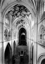 Gothic Architecture: View of the Nave from the Triforium. 1321-1504 Cathedral of Saint Antolin, Palencia, Spain