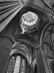 Gothic art: crossing the transept and view of the lantern tower. 1250 Cathedrale Notre Dame de Coutances (Manche)
