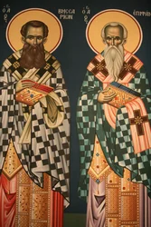Greek orthodox icon depicting Saint Vissarion and Saint Epiphanos, Thessaloniki, Greece
