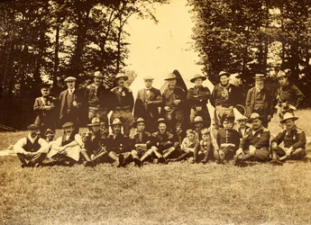 Group of Men in Uniform in Front of a Tipi, Buckinghamshire