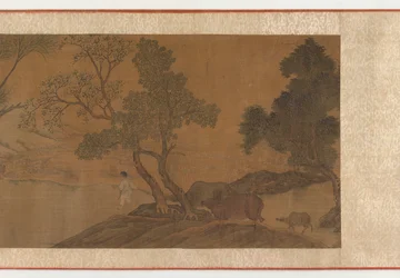 Herdboys and Water Buffaloes Crossing a Stream