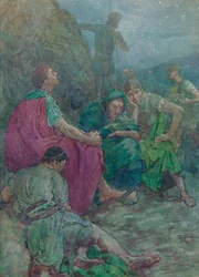 Here, sheltered by steep cliffs, he sat down to rest
