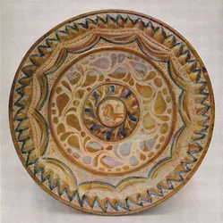 Hispano-Moresque Lustre Dish with Blue Fish-Scale Border. 15th Century, 1928