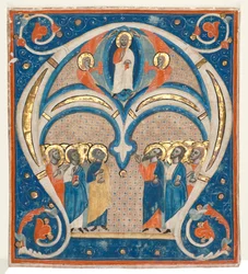 Historiated Initial A Excised from a Responsorial: Christ in Majesty with Saints