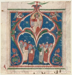 Historiated Initial A Excised from an Antiphonary: Christ in Majesty with Prophets