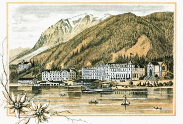 Hotel Scholastika along Lake Achensee Achen Tyrol Austria around 1900