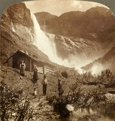 Humble Mountain Home at the Foot of Cliffs where Skiaeggedals Falls Leap 525 ft., Norway