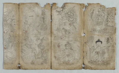 Iconographic Drawing: Vaishravana, Yama, Vsnisavijaya, Tararecto...Enlightened Beings verso, c1