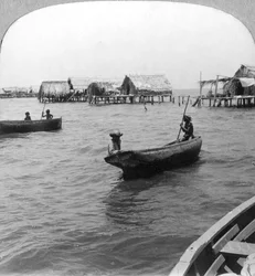 Indians in Log Canoes, Lake Maracaibo, Venezuela