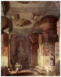 Interior of a Cave Temple, Ellora, Maharashtra, India