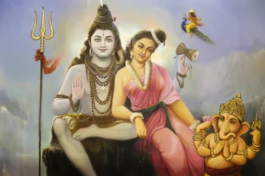 Fresco depicting Shiva, Parvati and Ganesh. United Kingdom
