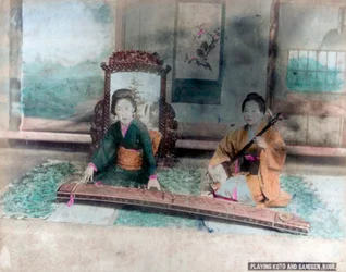 Japanese Music: Women Playing Koto and Samisen, Kobe, Japan
