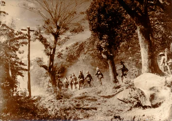 Japanese soldiers advancing towards Port Moresby, New Guinea, World War II