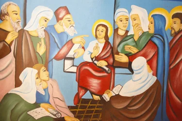 Jesus at the synagogue painting in Kpalime cathedral, Lome, Togo