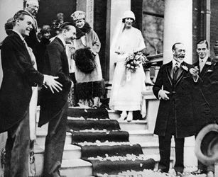 King George V Waves Good Wishes to Princess Maud as She Leaves for Her Honeymoon