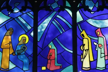 Adoration of the Magi, Stained Glass Window, Kon Tum Cathedral, Kon Tum, Vietnam