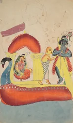 Krishna Ferrying Radha Across the Yamuna River, 1800s