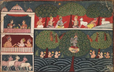 Krishna Stealing Gopis Clothes, Page from the Bhagavata Purana
