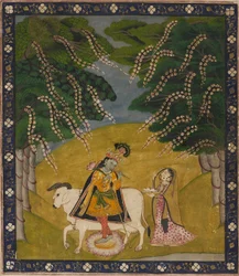 Krishna being offered cakes