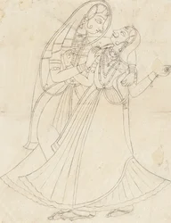 Krishna dressed as a woman Embracing Radha, 19th century