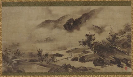 Landscape: mountains, mist and stream