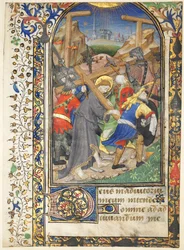 Leaf Excised from the Tarleton Hours: Christ Carrying the Cross Terce, Office of the Virgin