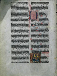 Leaf from a Bible: Initial E: Entwined Lions and Serpents