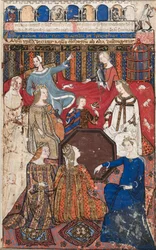 Leaf from a Cocharelli Treatise on the Vices: Accidia and Her Court, c. 1330-40