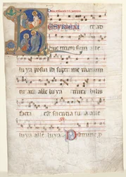 Leaf from a Gradual: Initial R with the Three Marys at the Tomb and Noli me Tangere