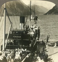 Leaving Odde for an Excursion Down the Picturesque Mountain-Walled Sorfjord, Norway, c1905