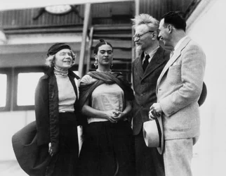 Leon Trotsky with His Wife Natalia Sedova and Mexican Artist Frida Kahlo