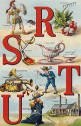 Letters R S T U; Radish Rake; Roman; Saber; Sauciere Sugar; Trumpet Drum; Top; Uniform; Factory