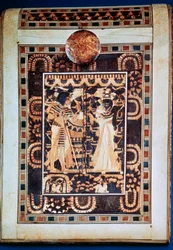 Lid of a Coffer Showing Tutankhamun and His Wife Ankhesenamun in a Garden