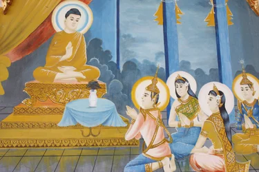 Life of Buddha: Teaching the Dharma to His Family in Preah Prom Rath Monastery, Siem Reap, Cambodia