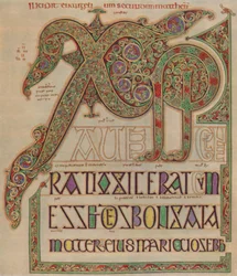 Lindisfarne Gospels, Christi autem page. British Museum