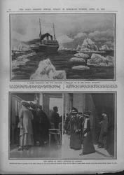 Liner in a Field of Ice, and People Waiting for News of the Titanic Disaster