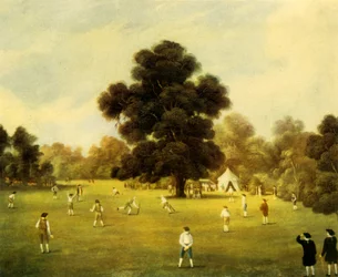 Lords and Gentlemen of Surrey and Kent Playing Cricket at Knole Park, Kent