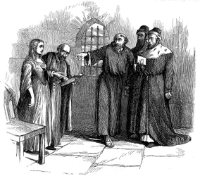 Lucrezia Castellani before Inquisitors after banned Waldenses service, c. 1476, 19th century
