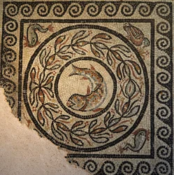 Lyon, region Auvergne, Rhone Alpes, department of Rhone. Mosaic of Choulans, discovered in 1967. Representing a fish