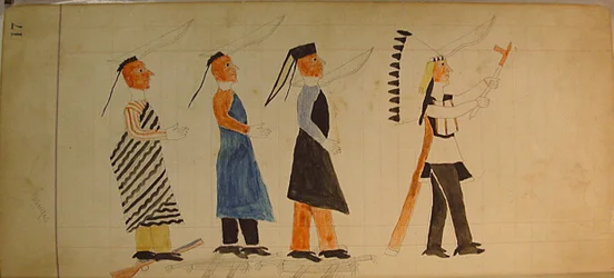 Maffet Ledger: Three indians following a chief, ca. 1874-81